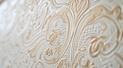 Close-up of wallpaper application, smooth patterns, precise edges, focused work 