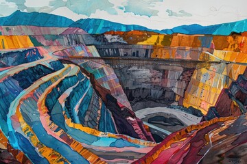 A unique painting of a canyon featuring a toilet. Suitable for quirky and unconventional design projects