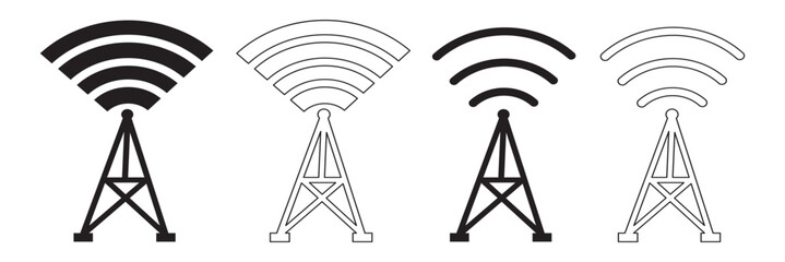 Radio tower icon set. Internet and mobile connection. Linear style. Symbol for your website design, logo, app, UI. Vector illustration on white background in EPS10.