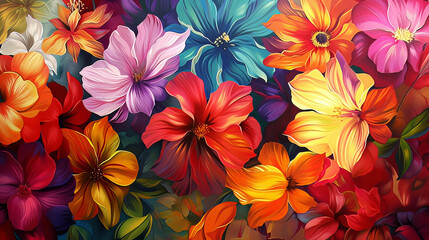 colorful oil painting style vivid flower background spring nature backdrop wallpaper