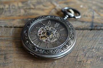 Classic, antique pocketwatch with intricate engravings, elegant hands, and roman numerals, reflecting the craftsmanship of a bygone era