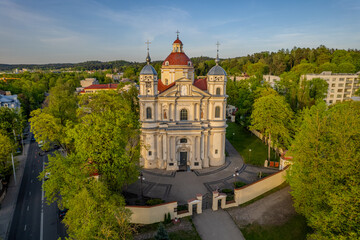 Aerial spring view of Church of St. Peter and St. Paul, Vilnius, Antakalnis district, Vilnius,...