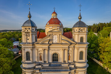 Aerial spring view of Church of St. Peter and St. Paul, Vilnius, Antakalnis district, Vilnius, Lithuania