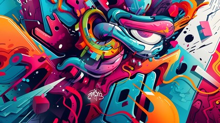 Obraz premium Vibrant Abstract Graffiti Inspired Mural with Bold Colors and Dynamic Shapes