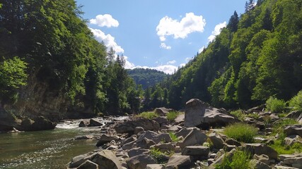 Mountain river Prut in Yaremche, Ivano-Frankivsk region, Ukraine