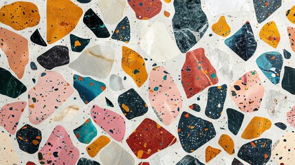 Vibrant terrazzo flooring texture with multicolored fragments.