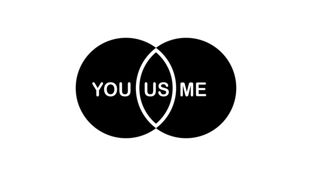 Circle line as personal boundaries in pair, you, us, me,  black isolated silhouette