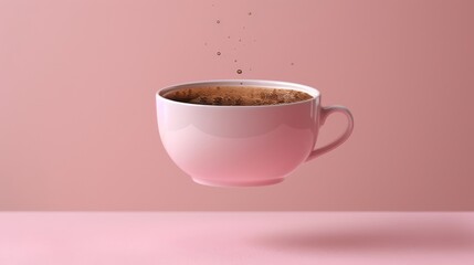 Cute 3D coffee mug, pink, pink background