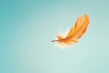 A single feather caught in a breeze against a clear sky