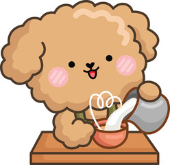 a cute poodle preparing a coffee