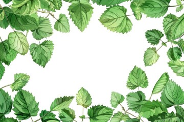 A frame of green leaves on a white background. Perfect for nature-themed designs