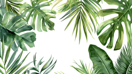 Vector watercolor palm leaves, summer poster background, summer travel web banner, palm day, tropical leaves