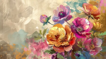 Bright and colorful flowers in vintage style