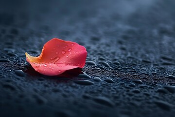 A single rose petal on a smooth, dark surface