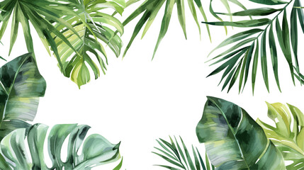 Vector watercolor palm leaves, summer poster background, summer travel web banner, palm day, tropical leaves,Songkran,Palm Sunday