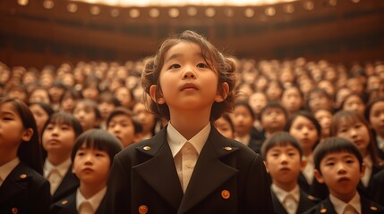 japanese excellent cute boys and girls Chorus team, background is concert hall : Generative AI