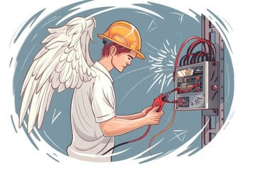 A man in a hard hat working on an electrical panel. Ideal for industrial or construction concepts