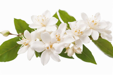 Obraz premium Branch of beautiful jasmine flowers on isolated white background