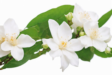Obraz premium Branch of beautiful jasmine flowers on isolated white background