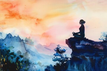 A person sitting on top of a majestic mountain. Perfect for inspirational content