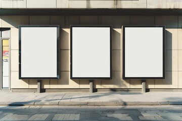 Three empty billboards on the side of a building, suitable for advertising concepts