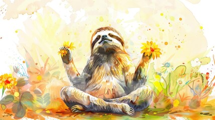 Obraz premium Cute sloth holding a flower, perfect for nature lovers