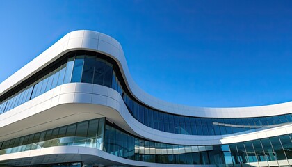 A modern building with interesting architectural curves in Novi Sad Serbia Picture taken on a bright blue sky day Shadows falling perfectly on the building 