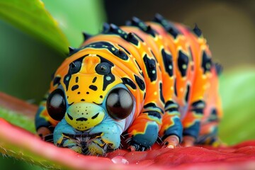 Closeup of a colorufl swallowtail caterpillar, a stage in the life cycle of a beautiful butterfly