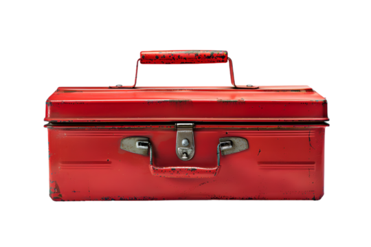 Vintage Red Toolbox on Transparent Background
