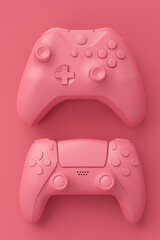 Set of lying gamer joysticks or gamepads on monochrome background