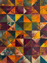 Vibrant Geometric Mosaic Pattern with Overlapping Shapes in Kaleidoscopic Colors