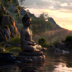 buddha statue in the lotus position. Generative AI