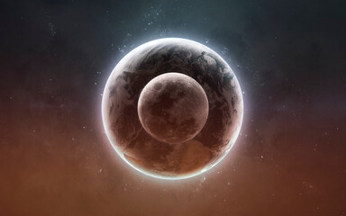 3D illustration of Earth and Moon. High quality digital space art in 5K - realistic visualization