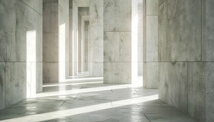 Fototapeta premium Abstract architecture background hall with stone columns and window light Concrete texture facade building scene