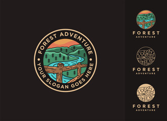 Scenery nature forest outdoor landscape logo illustration template on dark background
