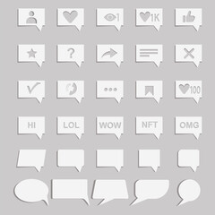 Speech bubble. Doodle speech balloon with text. Linear vector icons. Simple dialog box with classic text isolated on white and transparent backgrounds.