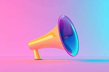 A vibrant yellow and blue megaphone on a colorful background. Perfect for advertising or communication concepts