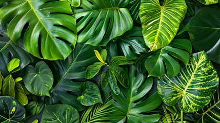 a lush green plant with multiple large leaves, including a prominent green leaf, arranged in a row