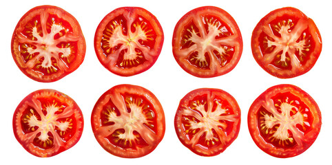 isolated slices of tomato, top view