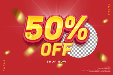 Vector text effect 50% sale discount with sales percentage