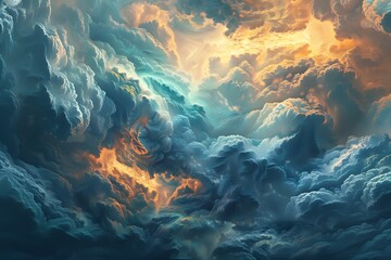 A storm with clouds that form into fractal patterns, constantly evolving. - obrazy, fototapety, plakaty