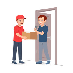 young delivery man give the package to customer