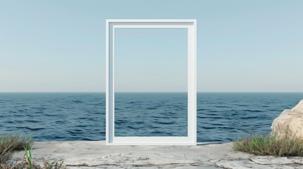Vertical white frame mock-up on ocean view