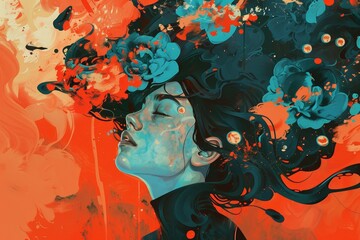 Surreal Woman with Colorful Abstract Background