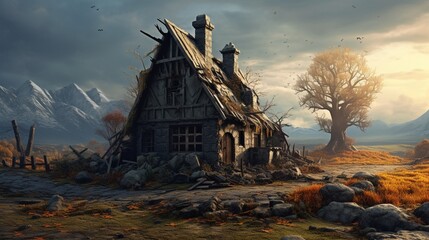 house in village discriping old life concept