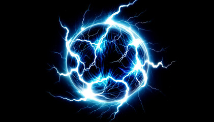 Blue and White Energy Orb with Lightning on a Dark Background