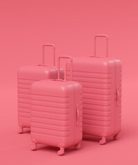Colorful suitcase on monochrome background. 3D render of summer vacation concept
