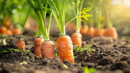 Closeup of freshly picked carrots in a farmer's field, celebrating agriculture and nature's bounty in the form of healthy organic produce