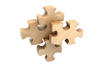 Obraz premium Classic wooden puzzle pieces assembled, symbolizing problem-solving and creativity on a transparent background