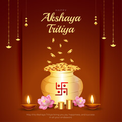 Happy Akshaya Tritiya Post and Greeting Card. Indian Festival Akshaya Tritiya Wishes Banner with Text Vector Illustration